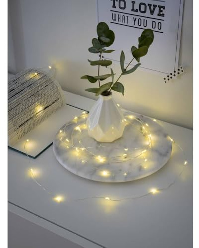 Konstsmide LED Naked Wire/Pin Wire Micro Lights Battery Fairy Lights / Indoor Use (IP20) / 20 Warm White Diodes LED Lights / 6 Hour Timer Function / Silver Wire String Lights
