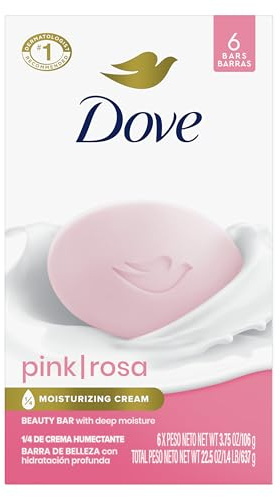 Dove Beauty Bar Soap Pink Rosa, 6 Bars for Soft, Smooth Skin, Cleans & Moisturizes 3.75 oz