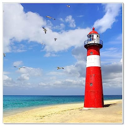 banjado Magnettafel 50 x 50 cm/Magnetwand aus Metall/Magnetpinnwand als Memoboard/Pinnwand Magnettafel Küche, Büro, Kinderzimmer inkl. 4 Magnete & Montageset - Motiv Leuchtturm Westkapelle