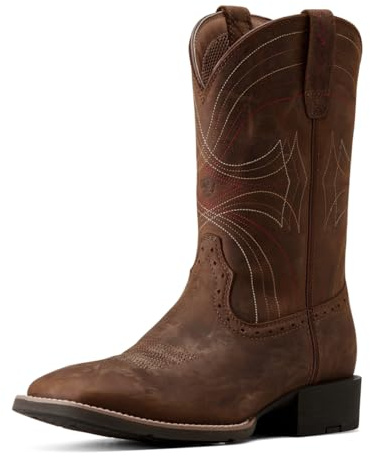 ARIAT Mens Sport Wide Square Toe Western Boot Distressed Brown 10.5