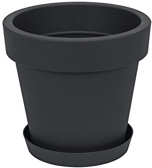 Prosperplast Blumentopf Übertopf inkl. Untersetzer Blumenkübel 24.5 x 23 cm anthrazit Pflanzkübel Pflanztopf Kunststoff Lofly