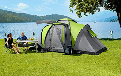 BERGER | Tenda Campeggio a Tunnel per 4 Persone con Veranda e Cabine Letto Rimovibili, Tenda da Campeggio per Famiglie, Zanzariera Inclusa, Tenda Campeggio 4 Posti Versatile e Confortevole