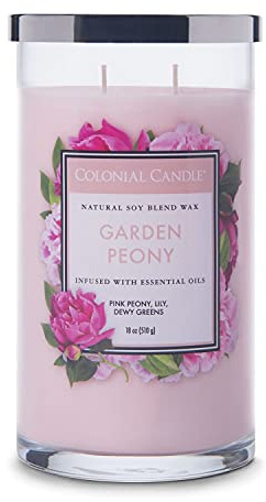 Colonial Candle Große Duftkerze im Glas mit Deckel | Garden Peony | Duftkerze Rose | Kerzen mit mehreren Dochten | Kerzen lange Brenndauer (60h) | Kerzen Rosa (538g)