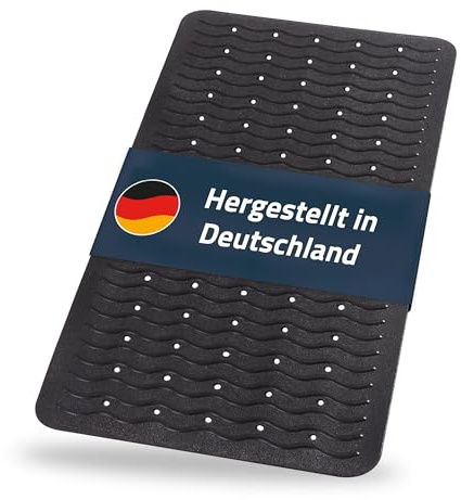 RIDDER – Badewanneneinlage Playa 38x80cm, schwarz, 100% TPE | Made in Germany Badewannenmatte aus hautfreundlichem TPE. Maschinenfeste Antirutschmatte mit Saugnäpfen & Ablauföffnungen
