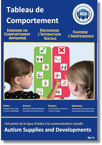 Tableau de Comportement Enfant Autiste, Poster Mural Classe A3 (Français) | 10 pictogrammes imprimés, référence fixe non personnalisable, outil TDAH, maison, PCS Boardmaker, compatible avec PECS