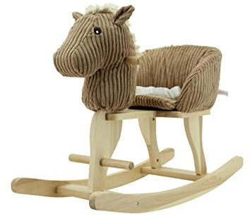 Sweety Toys 7080 Schaukeltier Schaukelpferd beige Cord mit Galoppgeräuschen und Pferdegewieher