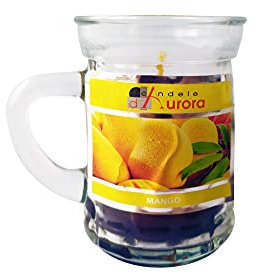 Candela Decorativa Piccola in Vasetto di Vetro con Manico, Mango, Marrone/Giallo, 7x5x7,2 cm