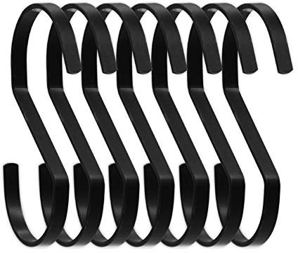 SumDirect 10Pcs 11cm Flat S Shape Heavy-Duty Chrome Finish Hanging Hooks for Scarf, Apparel, Kitchenware, Utensils, Plants, Towels, Gardening Tools, Clothes(Black)