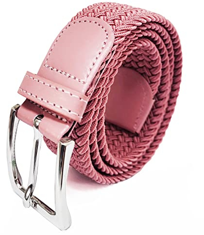 Glamexx24 Unisex Elastischer Stoffgürtel Geflochtener Stretchgürtel Dehnbarer Gürtel für Damen und Herren, Rosa, 115cm