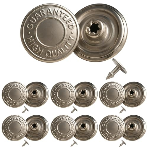 Trimming Shop 17mm Brass Replacement Jeans Buttons Fastener with Back Pin Studs for Denim, Jackets, Clothing Repairing, DIY Projects, Silver, 10pcs