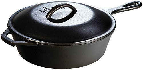 Lodge 4.73 litre / 5 quart Pre-Seasoned Cast Iron Deep Round Skillet/Frying Pan with Lid