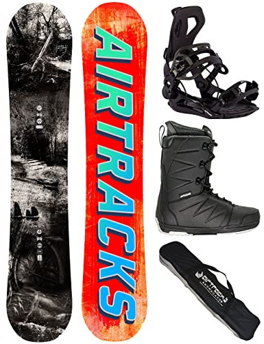 Airtracks Herren Snowboard Set Freeride Freestyle Past & Future Wide Hybrid Rocker 152 - Snowboard Bindung Master - Snowboardboots Star Black 42 - SB Bag