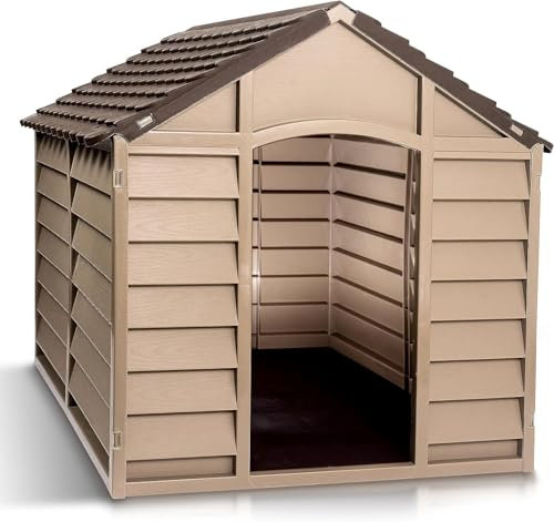 Starplast Large Heavy Duty Plastic Dog Kennel Pet Shelter PLASTIC DURABLE OUTDOOR - Color Mocha/Brown