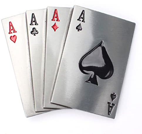 Fibbia per cintura da uomo Ace, Lucky Poker Carte da gioco Fibbia per cintura, Fibbia per cintura con asso di picche, Fibbia per cintura con quattro assi, Fibbia per cintura da cowboy occidentale