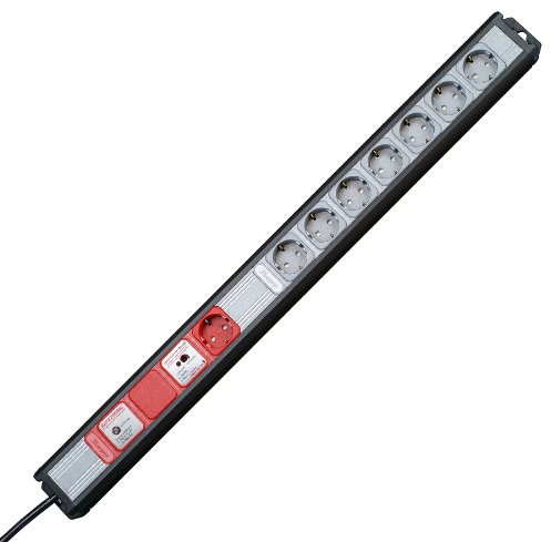 Kopp 221920019 Multiversal Steckdosenleiste Master-Slave mit Überspannungsschtzfilter, 8-Fach, schwarz/Silber