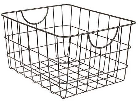 Spectrum Utility Steel Wire Storage Basket for Kitchen Pantry Organization & Closet Shelves with Easy Grip Handles, Durable Metal Basket Organizer with Open Design for Easy Viewing, Industrial Gray
