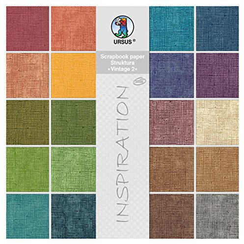 Ursus 80820099 - Scrapbook paper Block, Struktura Vintage 2, ca. 30,5 x 30,5 cm, 220 g/qm, 20 Blatt in 20 verschiedenen Farben, durchgefärbt, einseitig bedruckt mit Vintage Effekt