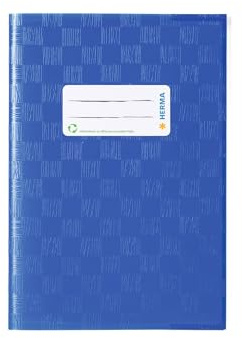 HERMA 7423 Heftumschlag A5 Bast Blau, Hefthülle mit Beschriftungsetikett & Baststruktur aus strapazierfähiger & abwischbarer Polypropylen-Folie, Heftschoner für Schulhefte, farbig