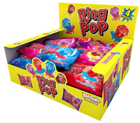 Ring Pop Lot de 24 sucettes de saveurs assorties Framboise bleue, fraise, cola et cassis