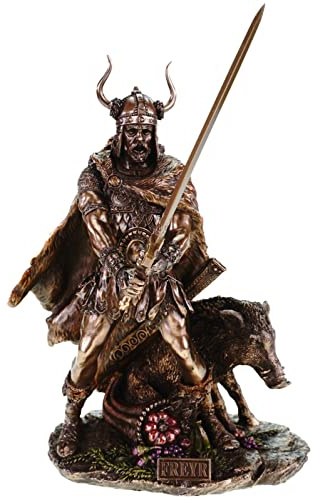 Veronese Frey germanischer Gott mit Eber bronziert 38 cm Freyr Freya Figur Odin Skulptur