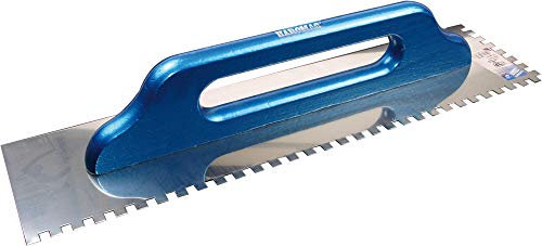 Schweizer Glättekelle 8X 8 gezahnt, aus rostfreiem Edelstahl, Aufziehplatte, Traufel, Aufziehglätter, mit Zahnung, mit Holzgriff