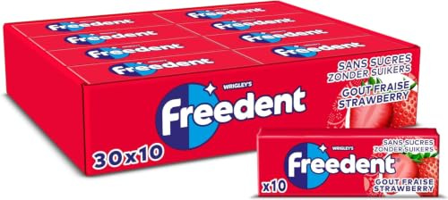 FREEDENT Chewing Gum Sans Sucre Goût Fraise 30 x10 Dragées 420g | Chewing-gum fraise sans sucre pour une haleine fraîche au quotidien, au bureau ou en déplacement avec ce grand format