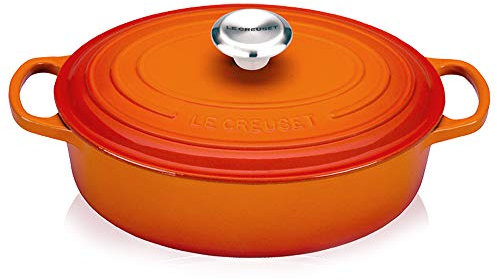 LE CREUSET Signature Gusseisen-Bräter mit Deckel, Ø 27 cm, Oval, 3.4 l, Ofenrot, 21186270902430