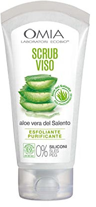 Omia, Gommage facial Eco Bio avec Aloe Vera du Salento, traitement exfoliant et purifiant, pour peaux normales et mixtes, sans silicone, testé dermatologiquement - Flacon de 75 ml