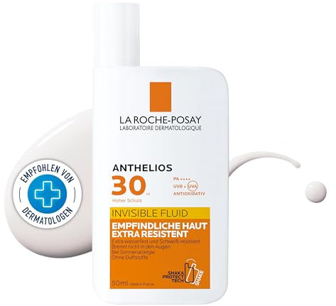 La Roche-Posay Anthelios Invisible Fluid mit LSF 30, Sonnenschutz für empfindliche Haut, Wasserfest, schweißresistent und sandabweisend, Ohne korallenschädigendes Oxybenzon und Octinoxat, 50 g
