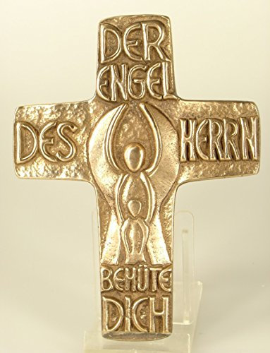 Butzon & Bercker Schutzengelkreuz aus Bronze (13 cm) von Jürgen Peters – Handgefertigtes Wandkreuz mit Segenswunsch Der Engel des Herrn behüte dich, Geschenk zur Taufe & Geburt