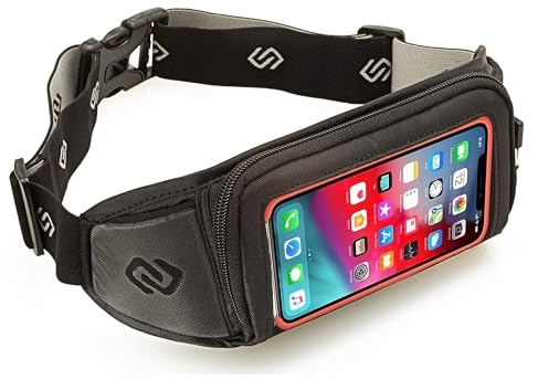 Sporteer Kinetic K1 No-Bounce Running Belt - Fits Large Phones up to 6.8 Screen (iPhone 17/16/15 Pro Max, Galaxy S26/S25 Ultra, Pixel 10 Pro XL) - Touch Screen Access - Universal Workout Waist Pack