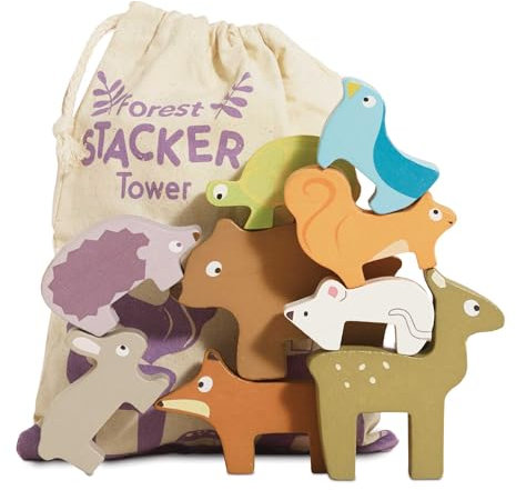 Le Toy Van – Pädagogisches Petilou Stapel- und Balancespiel „Waldtiere“ aus Holz mit Beutel | Tolles Geschenk | Geeignet für Kinder ab 18 Monaten
