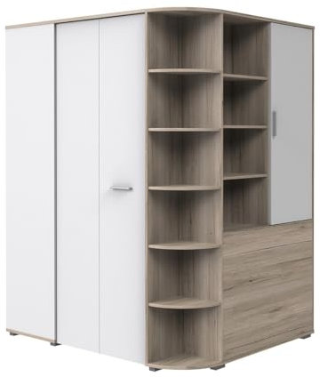 Wimex 399544 Joker Begehbarer Eckschrank mit Falttüren, Holzdekor, san remo-eiche/weiß, 148 x 124 x 198 cm