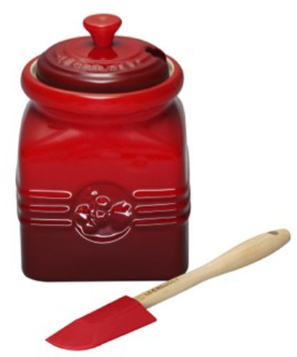 Le Creuset Stoneware - Tarro para Mermelada con espátula de Silicona, Color Rojo
