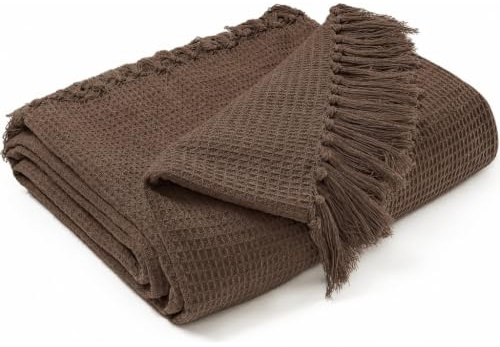 EHC Waffle Cotton Woven King Size Sofa Throw 3 Seater Sofa/Chair/Double Bed, 228 x 254 cm, Chocolate