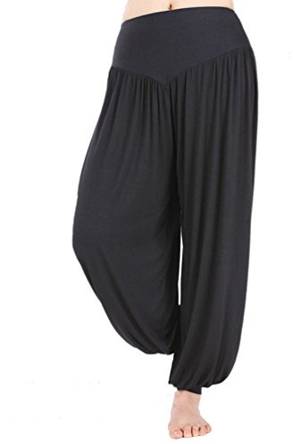 HOEREV Super Soft Modal Spandex Harem Yoga/ Pilates Pants, XS, Black