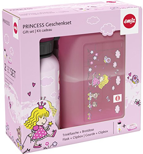 Emsa 516165 2-teiliges Geschenkset für Kinder, Brotdose und Trinkflasche, Kids Set Princess, rosa