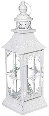 Grafelstein Laterne Chalet für Drinnen und Draußen - Höhe 40cm - dekorative Standleuchte mit Kerzenhalter – Vintage Design Laterne in Shabby Chic – Matt Weiss