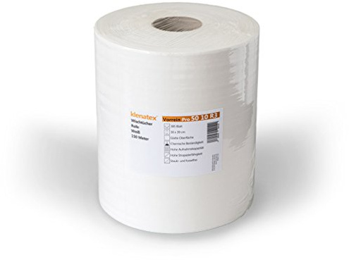 klenatex Pro 50 Industrie-Wischtuchrolle, 385 Blatt, Weiß | Glatte, saugfähige und chemikalienbeständige Vliestücher für Öl, Fett und regelmäßige Reinigungsarbeiten im Betrieb