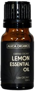 Alucia Organics Certified Organic Lemon Essential Oil 10ml - Pure, Natural, Cruelty Free, Vegan, Undiluted - for Use in Aromatherapy, Massage Blends and Diffusers