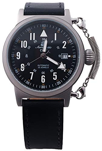 Aeromatic A1331 - Reloj automático de piloto alemán, sistema de seguridad con corona de resorte especial, diseño vintage, negro, Large, Alemán