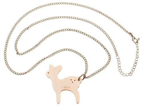 WeAreAwesome REH Halskette Holz - ca. 70cm Lange Kette - Rehkitz Anhänger Bronze Wald Wild Bambi