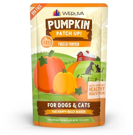 Weruva Pumpkin Patch Up! Pumpkin Puree Pet Food Supplement for Dogs & Cats, 1.05oz Pouch (Pack of 12)