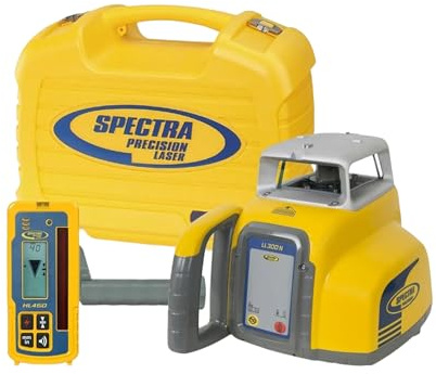Spectra Precision LL300N-4 Self-Leveling Rotary Laser Kit with HL450 Receiver, Professional - Small Case - Rechargeable — IP66, Class 2, ±3/32″ Accuracy, 1,650 ft Range