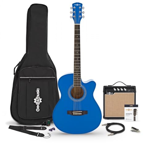 Single-Cutaway-Elektroakustikgitarre, Blau, mit 15-Watt-Verstärker und Zubehörset