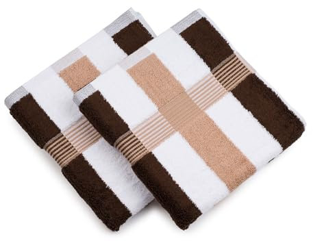 Gözze - Asciugamano a Righe New York, Set da 2 Pezzi, Morbido e Assorbente, 100% Cotone, 50 x 100 cm - Marrone/Bianco/Moka