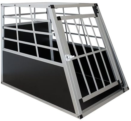 Juskys Alu Hundetransportbox L - 91x66x70 cm - Auto Hundebox robust & pflegeleicht - Gittertür verschließbar - Autotransportbox für Hunde