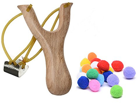 TOPRADE Slingshot with Cotton Ammo for Outdoor Games Safe for Kids (Wooden Slingshot)