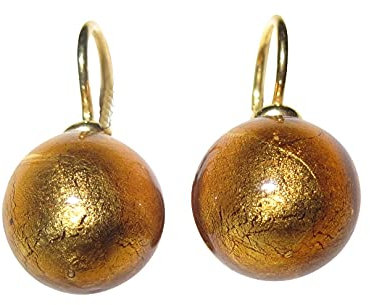 Ohr-Hänger Ohrringe Murano-Glas Perle bernstein 12 mm Durchmesser Sterling-Silber gold-plattiert 585 Goldschmiede-Arbeit Handarbeit Unikat klassich