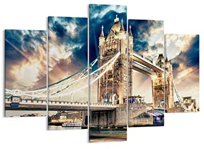 Bilder auf Leinwand 150x100cm Leinwandbild London parlament architektur groß ben Groß XXL Wanddeko Bild Schlafzimmer Set 5 teilige Wandbilder Dekoration Wohnzimmer Canvas Kunstdruck Art EA150x100-2438